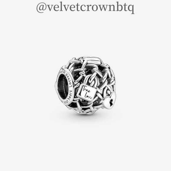 Pandora Openwork Chain Link Padlock Charm|Pendant - Picture 1 of 2